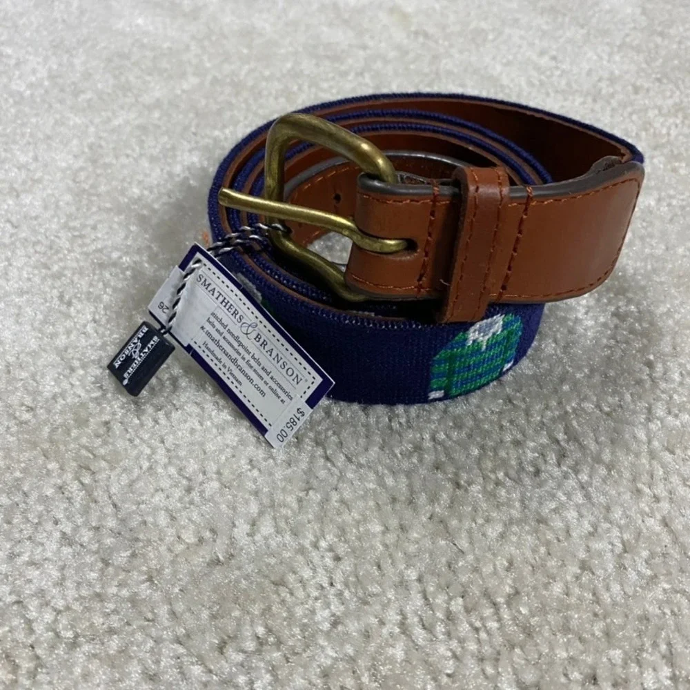 Smathers & Branson Belt Mens 40 Needlepoint Navy Rugby Shirts Ivy Prep Academia
